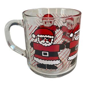 Vintage Luminarc Clear Glass Santa Claus Christmas Mug Holiday Coffee Tea Cup